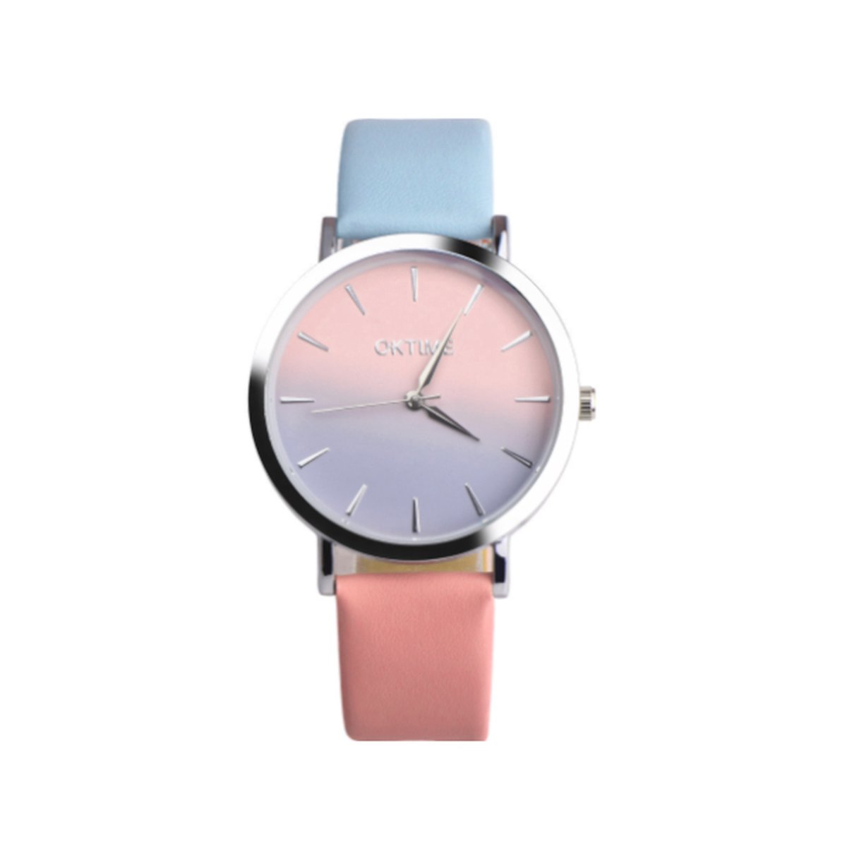 Ombre Horloge - Roze/Blauw | Kunstleder | Ø 40 mm | Fashion Favorite