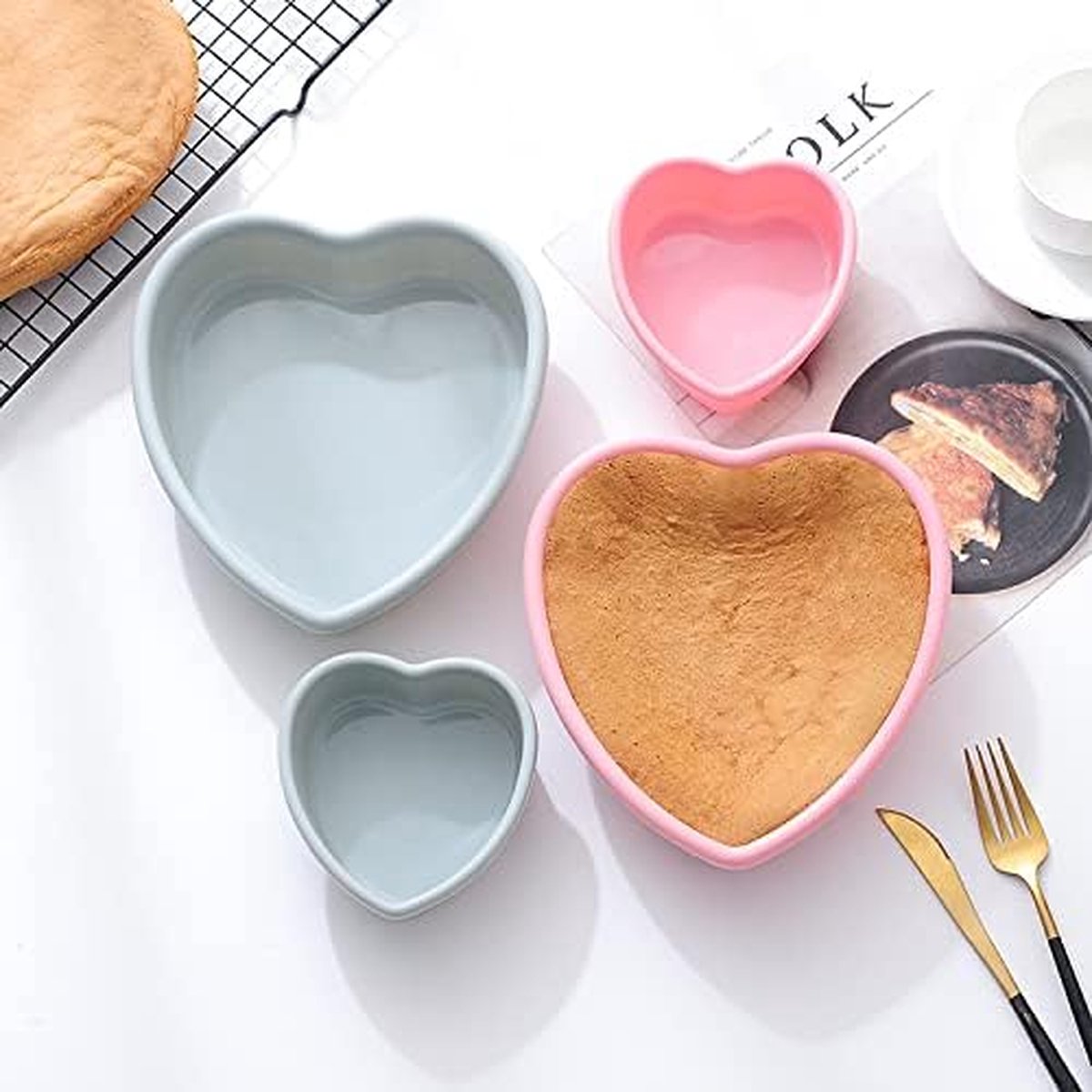 2 stuks siliconen taartvorm siliconen bakvorm hart gelaagde taartvormset hartvorm bakvorm laagcakevorm hartvormige bakvorm voor doe-het-zelf desserts snoep pudding anti-aanbak-bakgerei