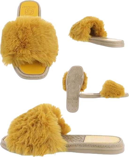 Givana Fluffy muiltjes - slippers geel 40