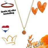 New Bling 9NB-1190 Zilveren Ketting met Zirkonia Hangertje 5mm - Koningsdag - Oranje - Ankerschakel - 1,6mm - 40+5cm - Zilver - Verguld/Goud op Zilver