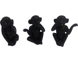 Trendy Deco Monkeys - Singe - Hear See Speak No Evil - Zwart - Polyrésine / Faïence - 6,4 x 4,8 x 7,9 cm - Set de 3