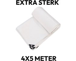 STACK Extra Sterk Afdekzeil | 4 x 5 m - Wit - 150 g/m2 - Bouwzeil - Beschermhoes - Afdekhoes - Universeel Zeildoek - Zeildoek met Ringen - Afdekzeil voor Zwembad/Tuinmeubelen/Voertuig/Tuin/Fietsen/Zandbak/Aanhangwagen - Waterdicht Zeil