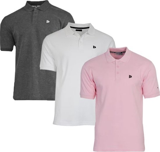 3-Pack Donnay - Polo (Noah) - Sportpolo - Heren - Charcoal/White/Shadow pink (579) - maat M