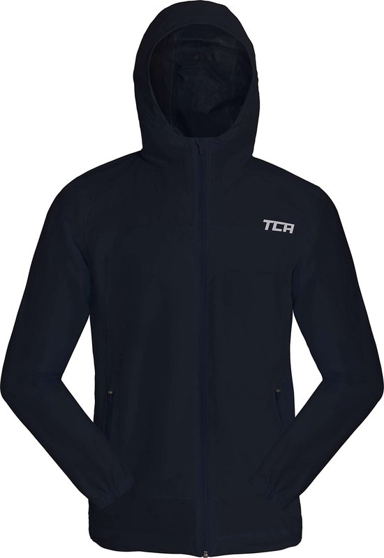 TCA Jongens AirLite 2.0 Waterdichte Hardloop Regenjas met Ritszakken - Donkerblauw, 12-14 Jaar