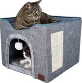 L.N. Store® Grote Opvouwbare Kattenmand - Hondenmand - Dubbel Gelaagde Opvouwbare Mand - Pluizige bal opknoping en kras - Binnenshuis - Grijs - 42x42x35.5cm