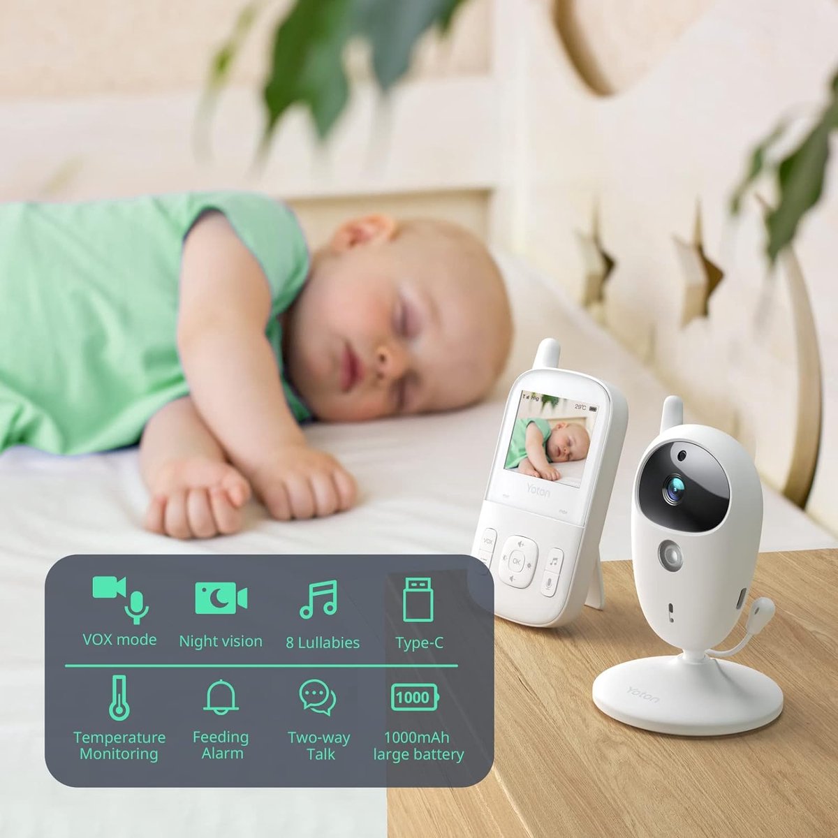 YOTON YB04 Babyfoon met Camera 2,7" en Infrarood Nachtzicht - afbeelding 3