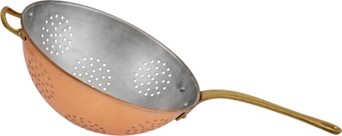 Vergiet, Zeef - met vertinde binnenkant bevat een messing handvat, Doorsnede: 24 cm