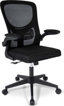 Ergodu - Bureaustoel met Opklapbare Armleuningen - Verstelbare Kantoorstoel met Draaiwieltjes - Office Chair - In Hoogte Verstelbaar - Zwart