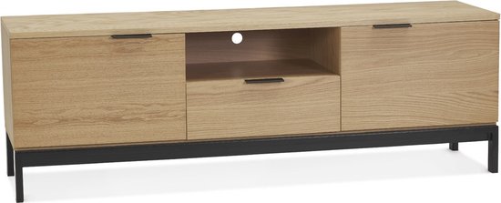 Alterego Design tv-meubel 'CATODIK' in hout met natuurlijke afwerking en zwart metaal