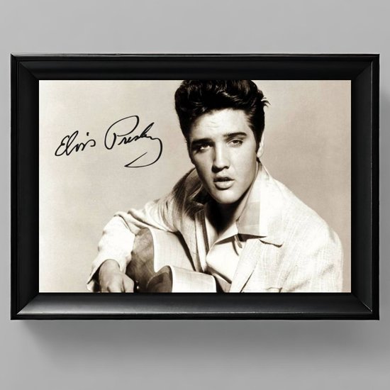 Elvis Presley Kunst - Gedrukte handtekening - 10 x 15 cm - In Klassiek Zwart Frame - Muziek - Jailhouse Rock - The King of Rock and Roll - Can't Help Falling in Love
