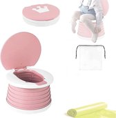 Draagbare potjeszitting, opvouwbare toiletstoel, voor baby's, draagbare potjeszitting, reispanen voor binnen en buiten, met reistas (roze)