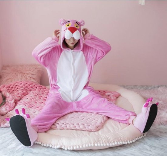 Roze panter onesie maat 134/140 - Dieren – Verkleedkleren - kinderen - jongens - meisjes - Huispak