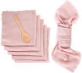 Set van 6 stoffen servetten, stoffen servetten, roze katoenen servetten met franjes, 42 x 42 cm, voor diner, café, restaurant