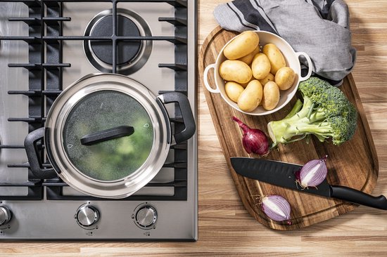 BK Flow Cool Black Pannenset 4-delig - 16/18/20cm - RVS pannenset - Inductie pannenset - Ovenbestendig tot 160°C - Koudgrepen - Met deksel - Zwart