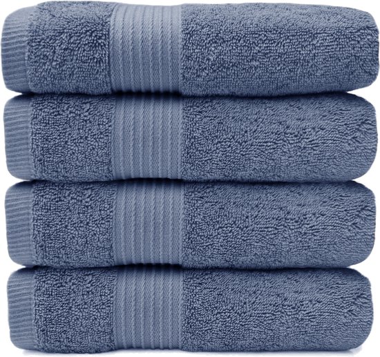 HOOMstyle Handdoeken Set Elegance - 4 stuks - 100% Soft Cotton 650gr - 60x110cm - Blauw