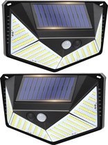 AGM Solar Buitenlamp Met Bewegingssensor - Wandlamp op Zonne energie - 220 LED - Waterdicht - Tuinverlichting op zonne energie - Met Sensor - 2 stuks - Voor Buiten - Zwart