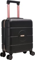 Handbagagekoffer, 30 liter, 45 x 36 x 20 cm, licht, harde schaal, 4 wielen, lichte handbagage, geschikt voor Easyjet onder de zitting (zwart/roze, 45 x 36 x 20 cm), zwart/roségoud., koffer 45x36x20
