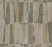Hout behang Profhome 387433-GU vliesbehang hardvinyl warmdruk in reliëf licht gestructureerd in hout look glanzend bruin goud grijs 5,33 m2