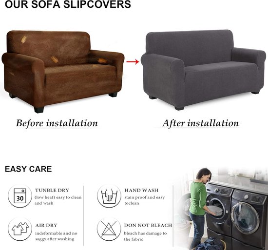 TIANSHU Bankhoes, Rekbare Bankovertrek, Stretch Bankhoezen, Elastische Meubelbeschermer Jacquard Sofahoes (4-Zits, Grijs