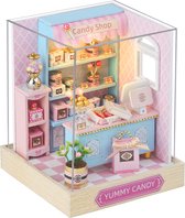 3D Yummy Candy Shop Puzzel met led-verlichting en stofkap voor Volwassenen, Houten Modelbouwset, Cadeau voor Verjaardag Kerstmis