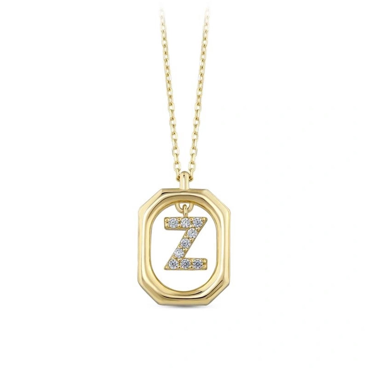 Goud Hanger Letter Z met Ketting Zirkonia 14 karaats