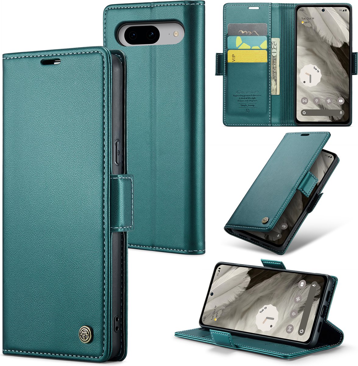 CaseMe Wallet Case met RFID Bescherming en Magneetsluiting voor Google Pixel 8 _ Groen