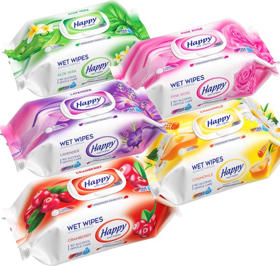 Happy Wet Wipes vochtige doekjes – 5 x 102 stuks – voordeelverpakking