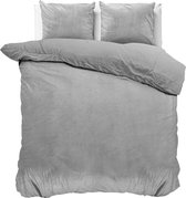 dekbedovertrek en velours doux uni gris - 140x200/220 (simple) - sommeil super agréable - aspect élégant - qualité luxueuse - avec boutons-pression pratiques