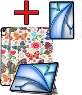 Hoes Geschikt voor iPad Air 2024 (11 inch) Hoes Book Case Hoesje Trifold Cover Met Screenprotector - Hoesje Geschikt voor iPad Air 6 (11 inch) Hoesje Bookcase - Vlinders