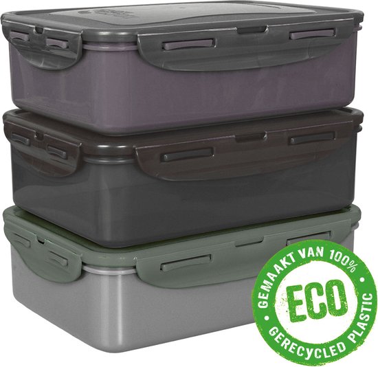 Contenants pour aliments frais Lock & Lock ECO | Boîtes de conservation alimentaire - 1,6 litre - Durable - Zéro déchet - 100% plastique recyclé - Set de 3 pièces