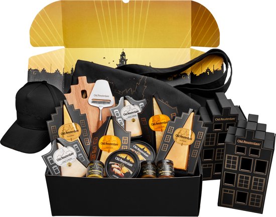 Old Amsterdam Fan Box – Luxe Kaaspakket met 5 Kazen, Kaasplank & Chutneys – Cadeaupakket Eten en Drinken