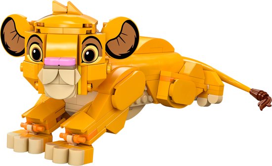 Gele LEGO Simba welp, liggend, met bruine staart.