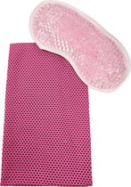 verkoelend gel oogmasker - cold pack herbruikbaar + Cooling towel - ice towel - verkoelende handdoek - roze set - oDaani