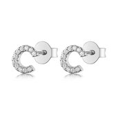 Zilveren Oorbellen - Oorbellen Letter C | Studs zilver met zirkonia | 925 Sterling Zilver - Direct uit voorraad - Met 925 Zilver Certificaat - In Leuke cadeauverpakking - Tip voor Moederdag