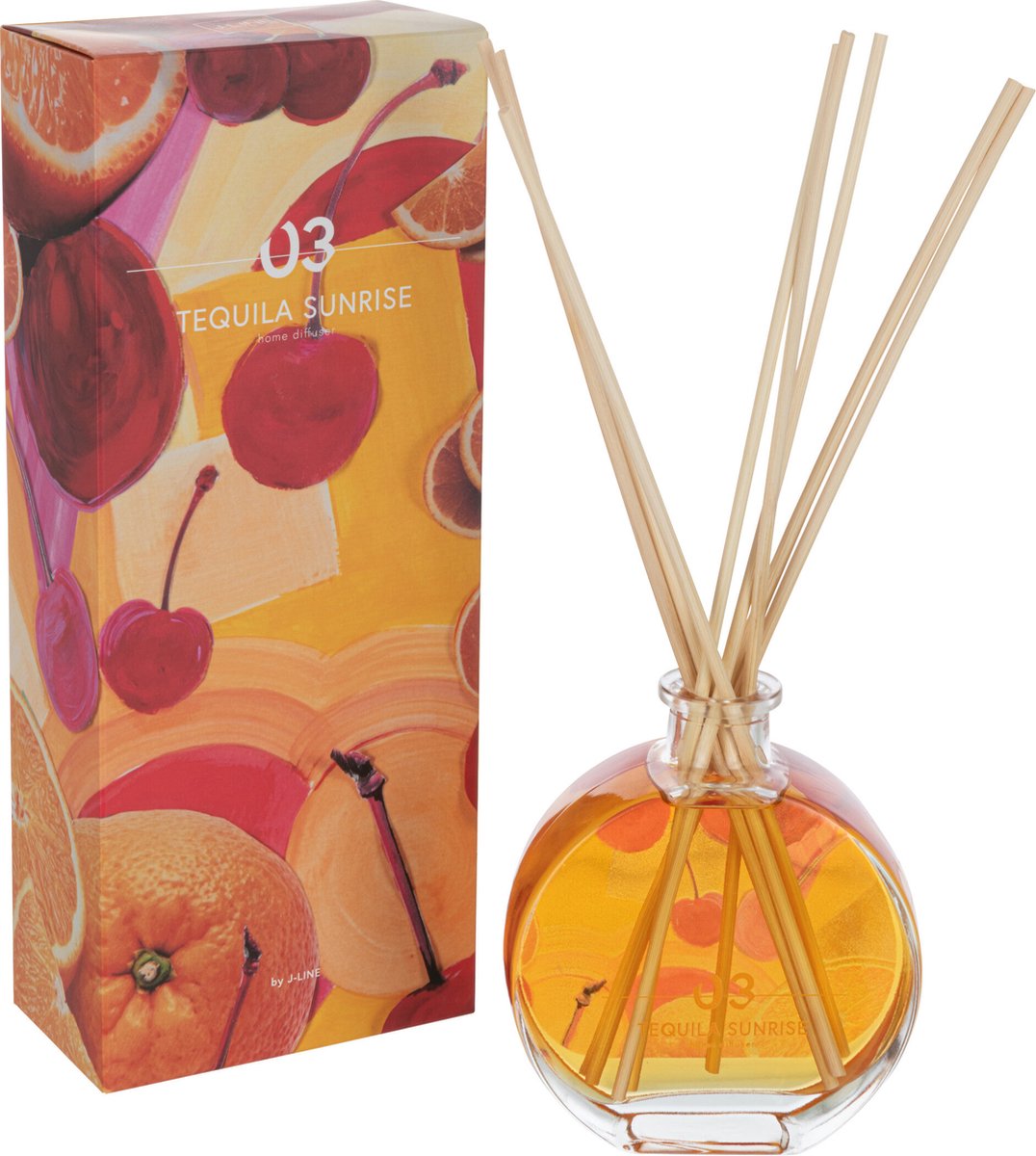 J-Line geurstokjes - Tequila Sunrise - glas - oranje