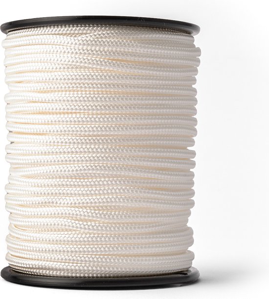 Foto: Snuro gevlochten nylon touw 4mm 50m slijtvast koord in sterke witte polyamide paracord koord met zeer hoge breeksterktes