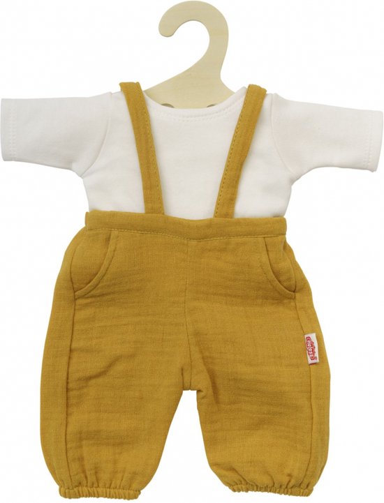 Heless poppenkleding tuinbroek okergeel biologisch katoen 35-45 cm. — afbeelding 3