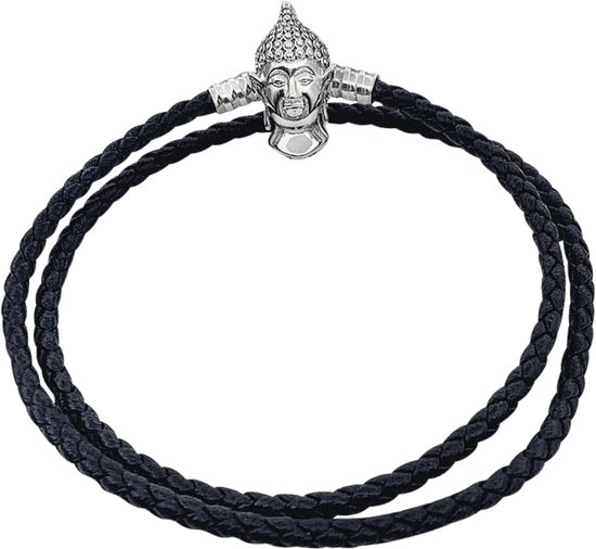 Tracelet | Zilveren Armbanden | Bedelarmband Boeddha | Leer met zilveren Boeddha sluiting | 925 Sterling Zilver | Met 925 Zilver Certificaat | In Leuke cadeauverpakking