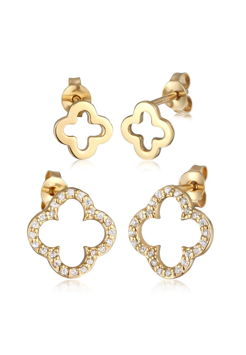 Elli - Oorbellen - Dames oorsteker set klaverblad met zirkonia in 925 sterling zilver - Dames