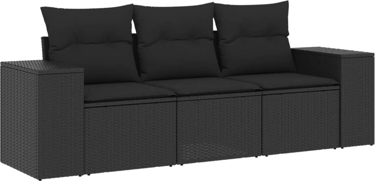 vidaXL 3-delige - Loungeset - met - kussens - poly - rattan - zwart