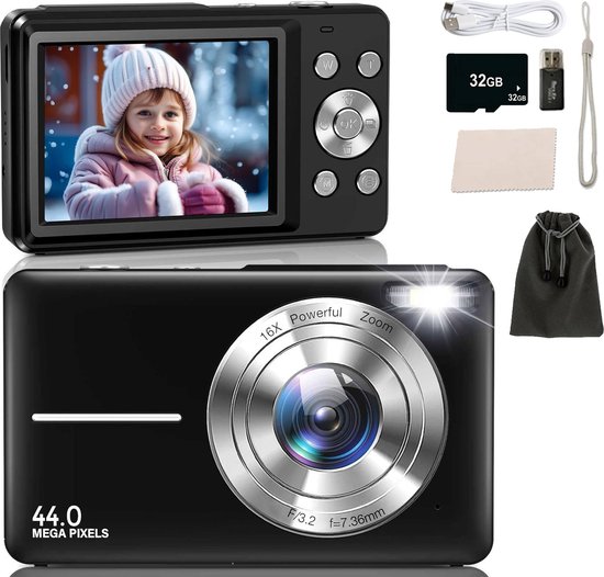 Appareil photo numérique K&L - Appareil photo - Appareil photo - Appareil photo compact - Appareil photo Vlog - Pour Enfants - Comprend 32 Go