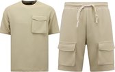 Geribbelde Oversized T-shirt - Joggingshort Heren - SET - Beige