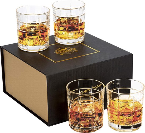 Foto: Whisky lux whisky glazen loodvrije kristallen whiskey glas cadeau voor vriend hem vader echtgenoot opa mooie geschenkdoos 300 ml set van 4 stuks