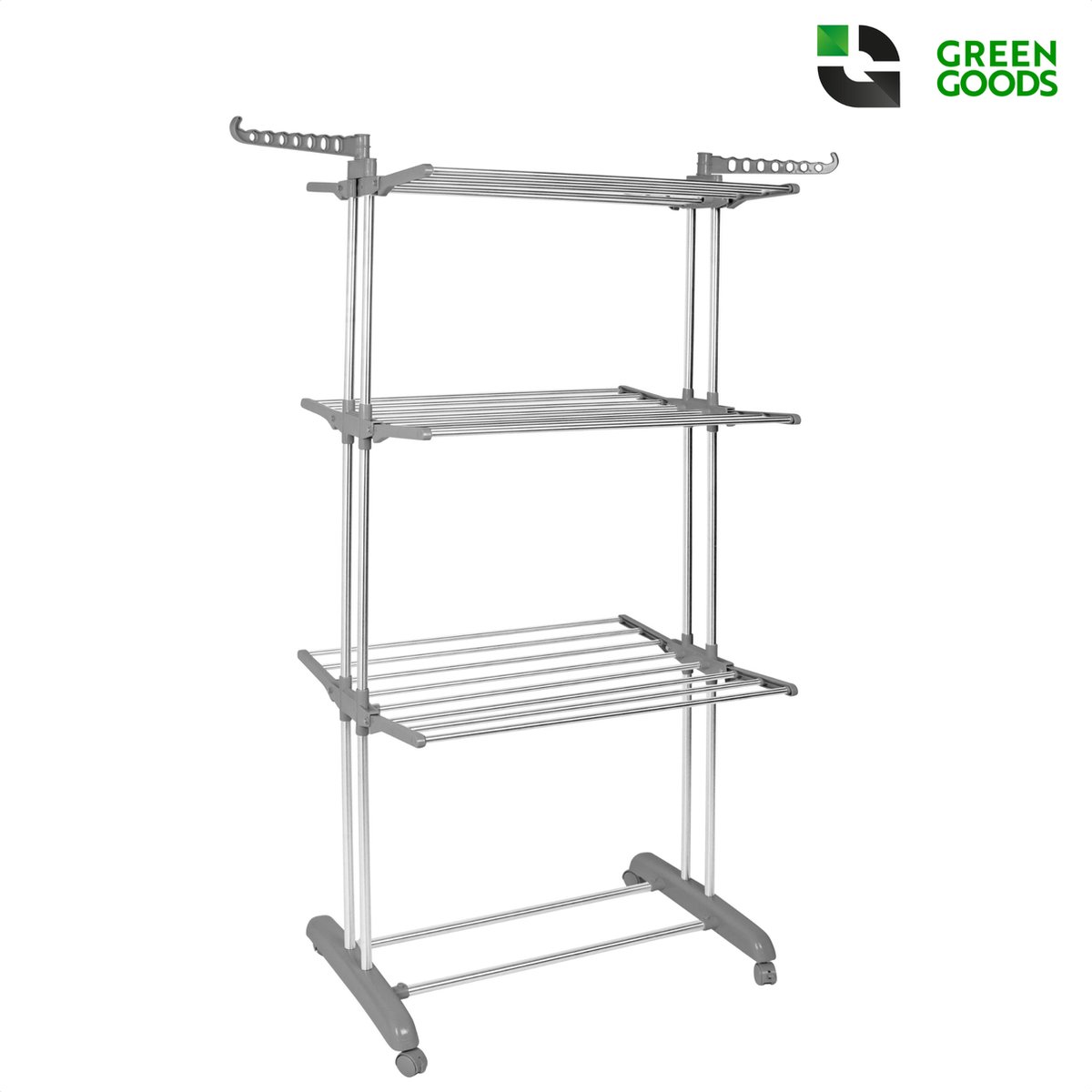 GREENGOODS - Opvouwbare wasrek met wieltjes 18 stangen - Wasrek - Wastoren - Droogrek - Droogtoren - Wasdroogrek - Wasdroogrek staand - Droogrek staand - Wasrek staand - Wasrek inklapbaar - Droogrek inklapbaar