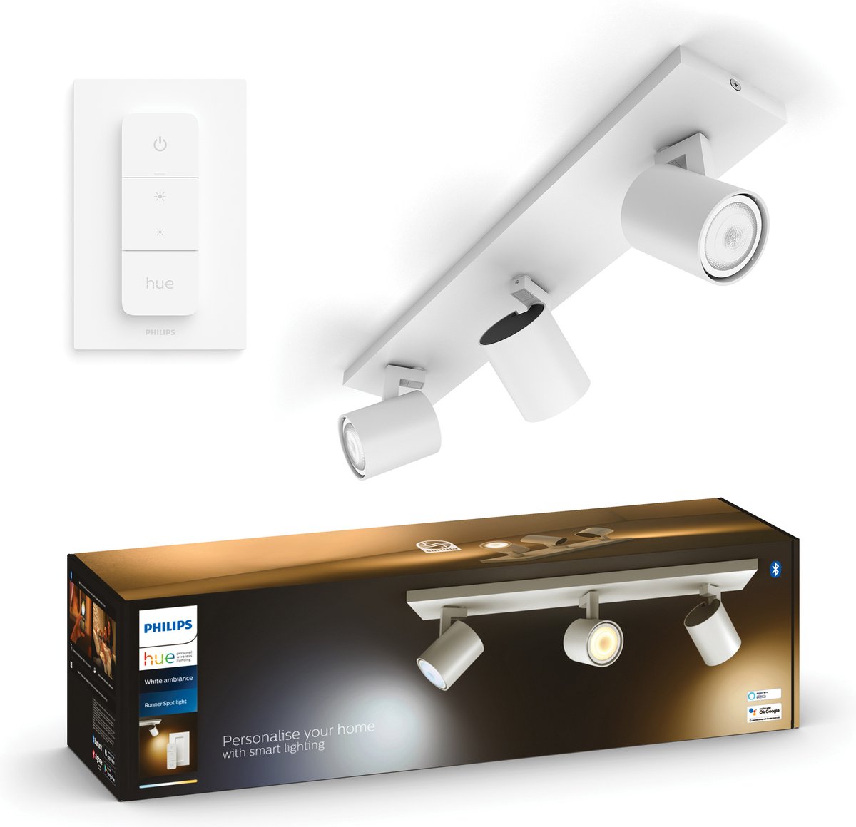 Philips Hue Runner opbouwspot - warm tot koelwit licht - 3-spots - wit - 1 dimmer switch — afbeelding 1