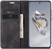 CaseMe 013 Hoesje Geschikt voor OnePlus 12 - Book Case met Standaard - Portemonnee Beschermhoes - Pasjeshouder voor Twee Pasjes - Zwart