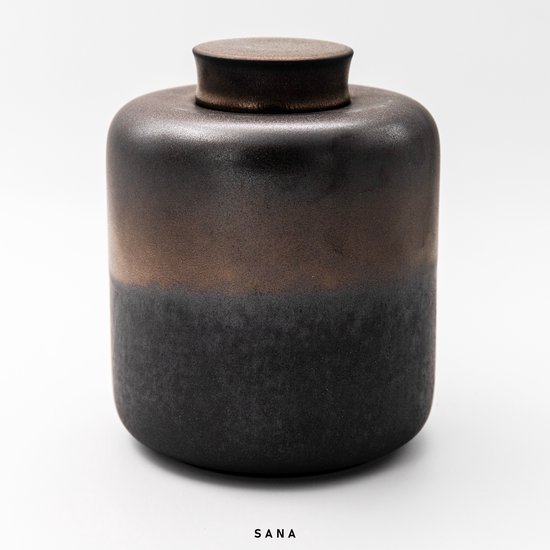Flores urn - zwart/bruin/goud - 2,2L - hoogwaardig keramiek - SANA - moderne urn - crematie urn - as urn - huisdieren urn - urn hond - urn kat - menselijk as - familie urn - urn voor as volwassen - urne - urne hond - urnen - urne volwassenen