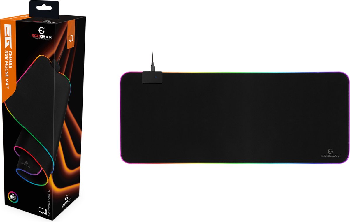 EgoGear - Gaming XL RGB Muismat in waterdichte stof - Antislip - Ultraglad oppervlak - 14 verlichtingsstanden