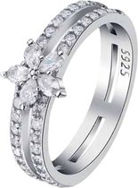 Zilveren Ringen - Ring bloem met zirkonia | Dubbele ring | 925 Sterling Zilver - 925 Keurmerk Stempel - 925 Zilver Certificaat - In Leuke Cadeauverpakking - Moederdag tip!