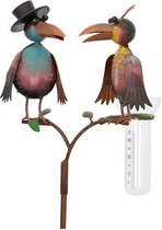 regenmeter gekwetter en gekwater vogels op stok 30x13x127 cm metaal geschilderd tuinstekers